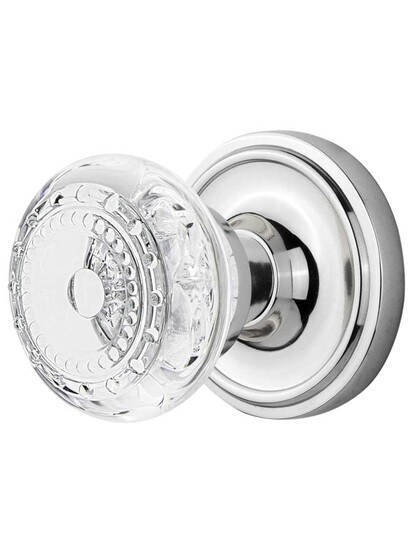 Classic Rosette Door Set with Meadows Crystal-Glass Knobs - 2 3/4 in Polished Chrome.